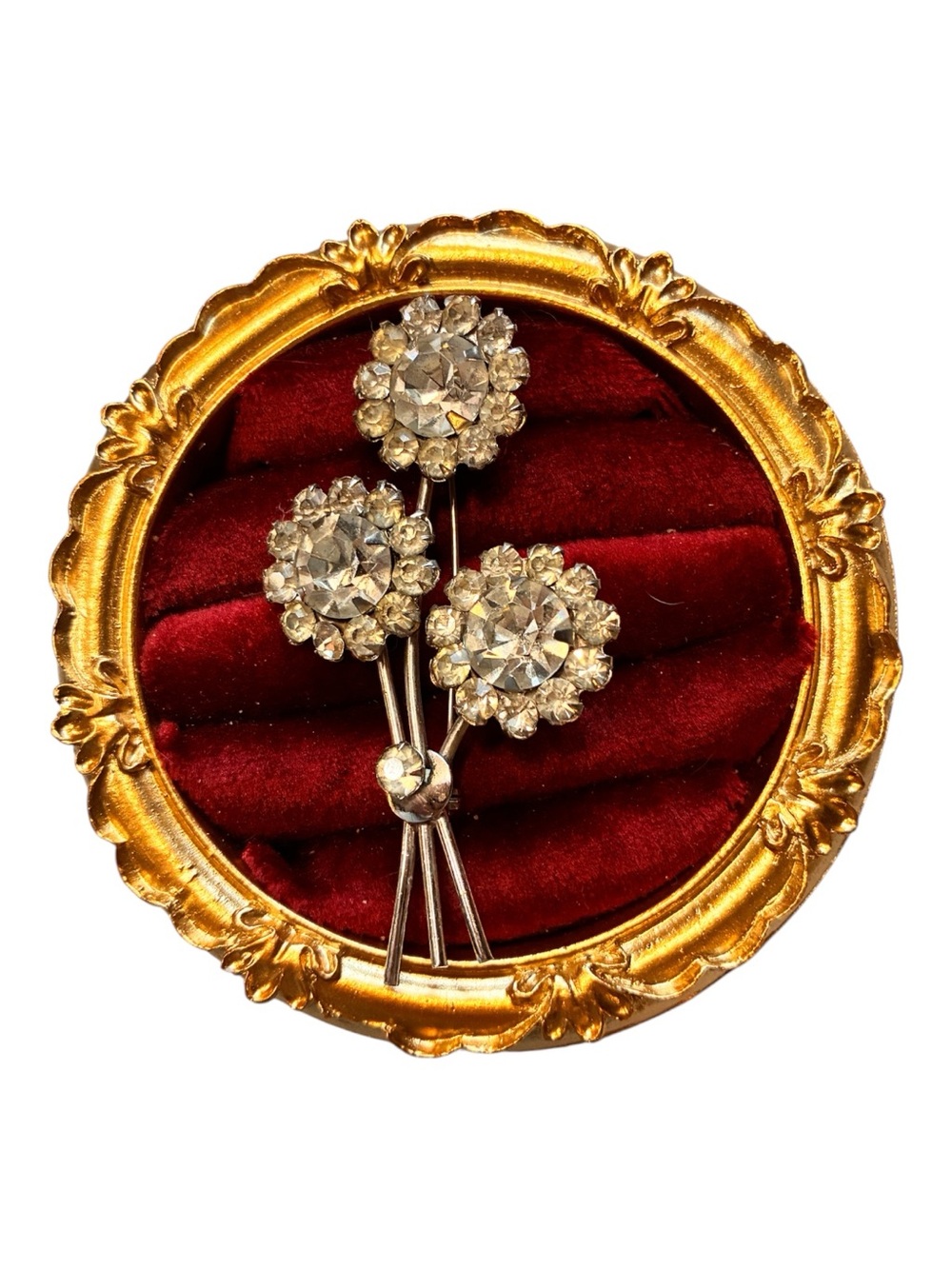Vintage Coro Rhinestone Flower Silver Brooch
